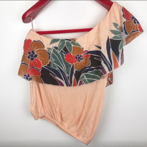 Free People One Shoulder Floral Top Size Xs - Picture 6 of 7